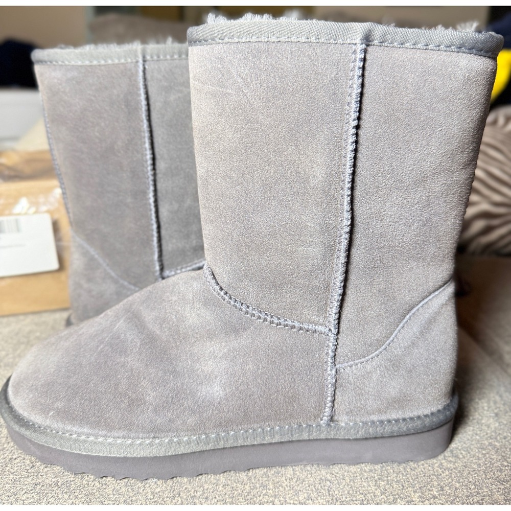 Quince Australian Shearling Mid-Calf Boots Grey Suede Winter Shoes Womens 8